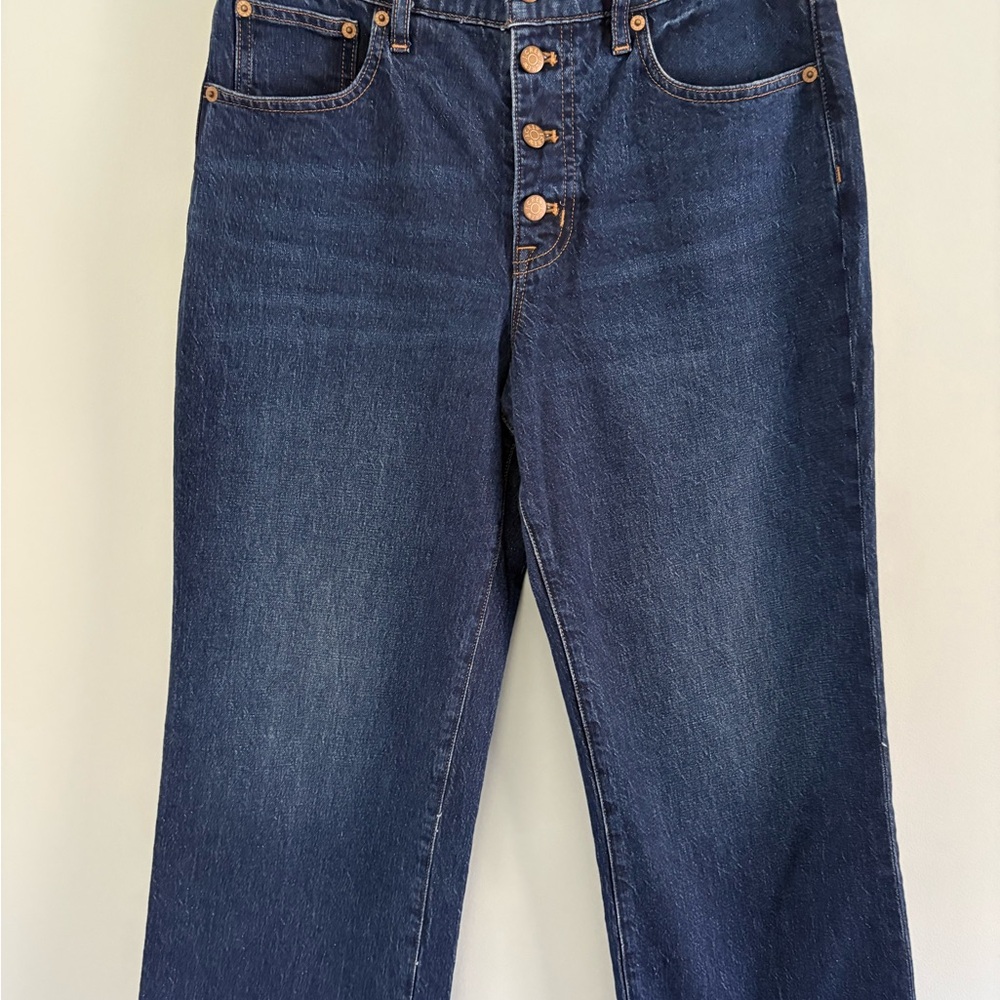 J.Crew Full Length Wide-Leg Denim Jeans Size 27 Dark Wash Button Fly - Picture 5 of 12